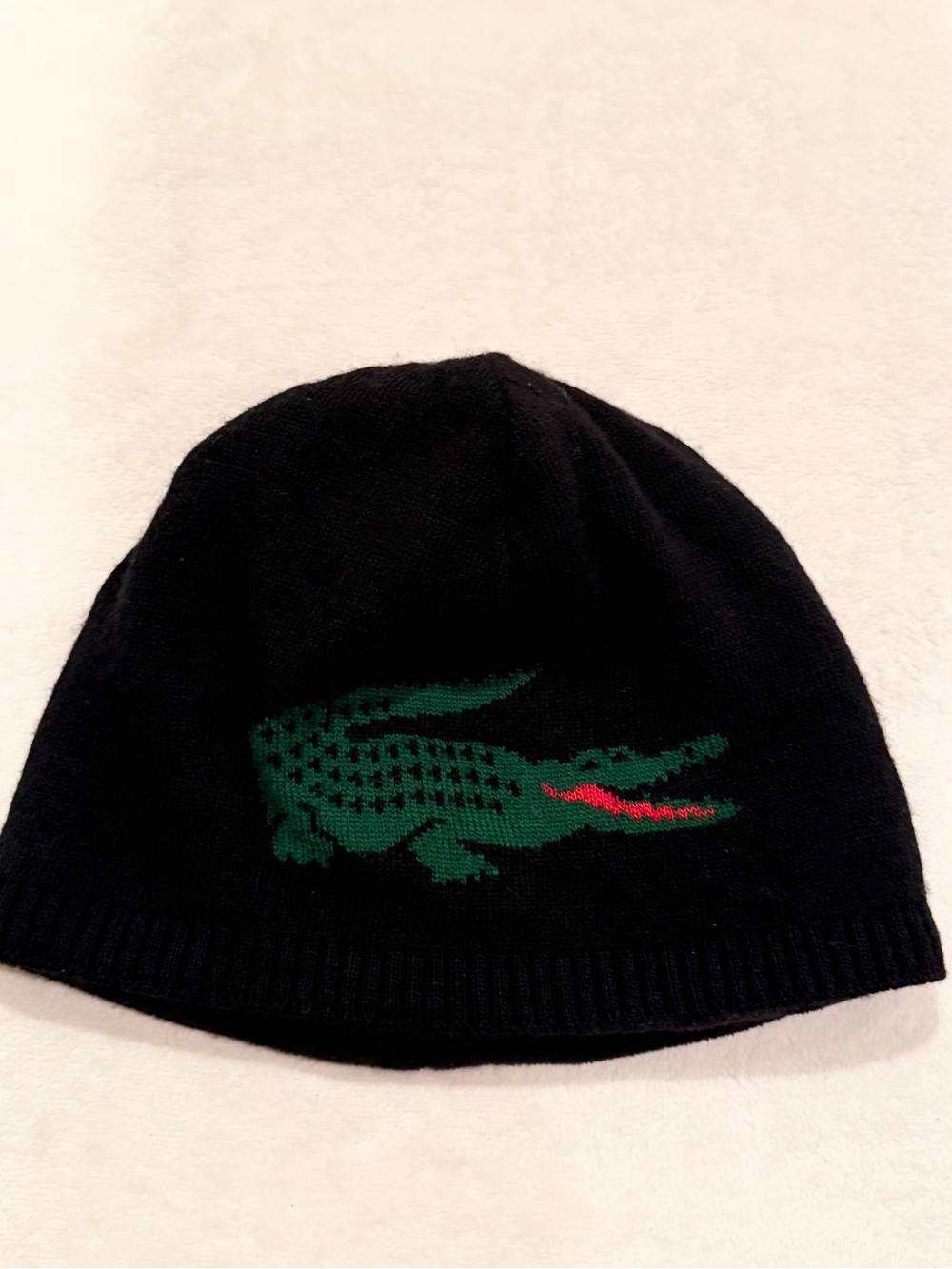 Lacoste Black Beanie with Green and Red Crocodile